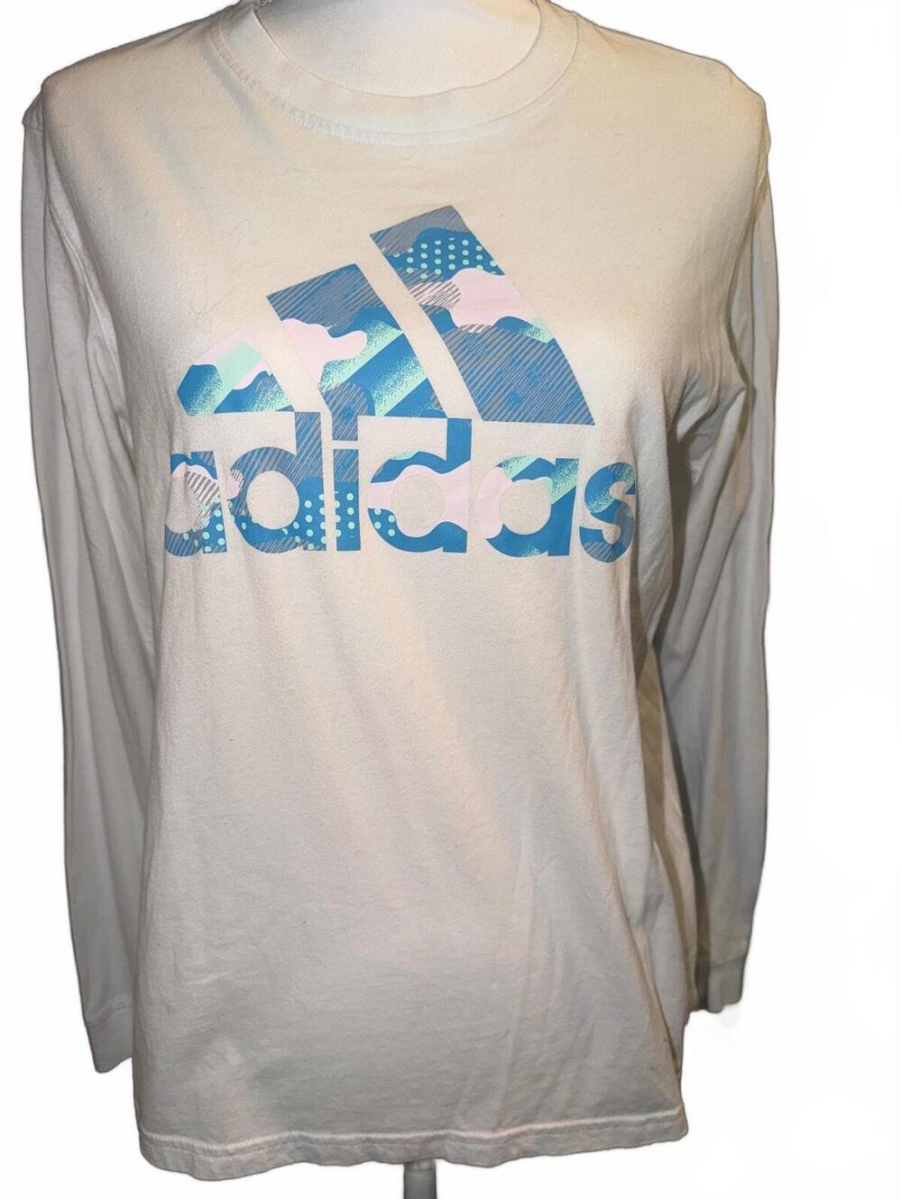 Adidas Amplifier Tee Long Sleeve Shirt White Blue Graphic M